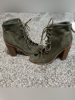 Women’s Lace-Up Peep Toe Ankle Booties in Olive